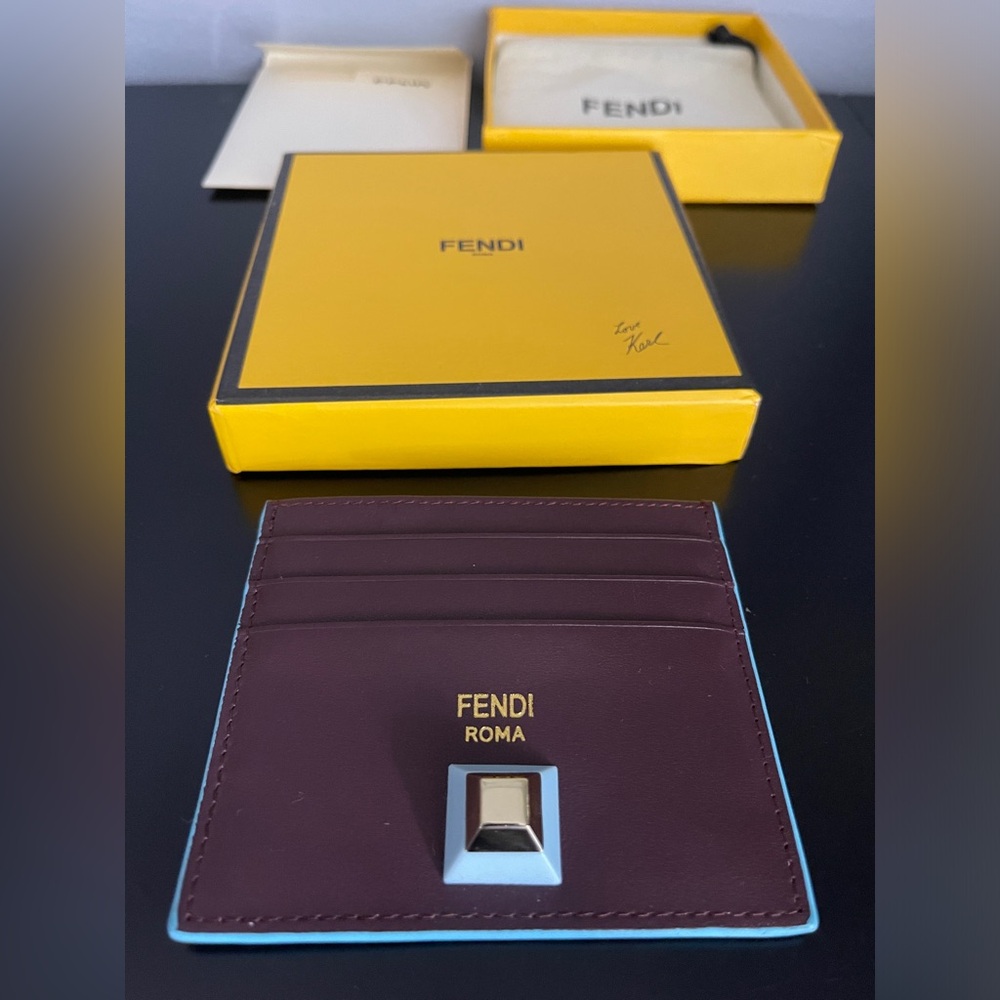 Fendi Leather Card Case Rainbow Stud orig Box Dust Bag New